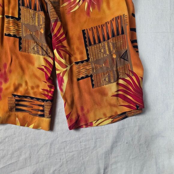 Clio Women's High-Rise Cropped Pants | Orange Floral | Size Medium | Linen Blend - Picture 12 of 14